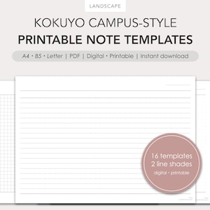 Modelli di carta per appunti in stile Kokuyo Campus (orizzontale) / PDF / Digitale, stampabile