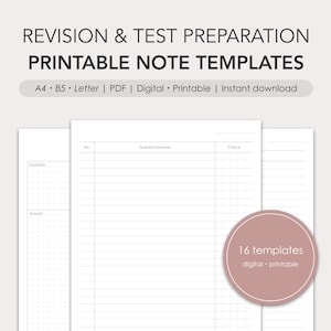 Modelli di note stampabili per revisione e preparazione a test/esami / PDF / Digitali, stampabili