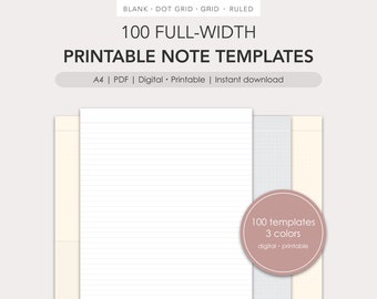 100 full-width note paper templates | PDF | Digital, Printable