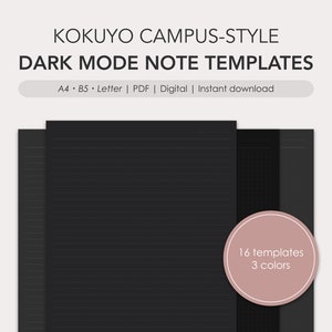 Modelli di carta per appunti in modalità oscura in stile Kokuyo Campus / PDF / Digitale