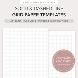 Modelli di carta con griglia a linee continue e tratteggiate / PDF / Digitale, stampabile