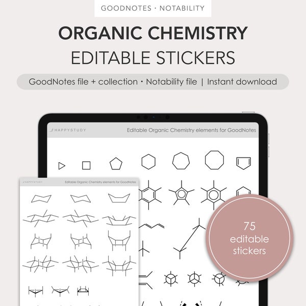 Editable color-changing organic chemistry elements/stickers for GoodNotes & Notability