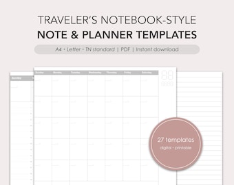 Traveler's Notebook-style note and planner templates | PDF | Digital, Printable