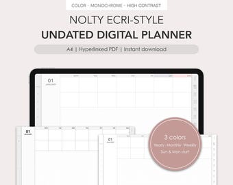 Nolty Ecri-style undated digital planner | Monthly, Weekly | Hyperlinked PDF