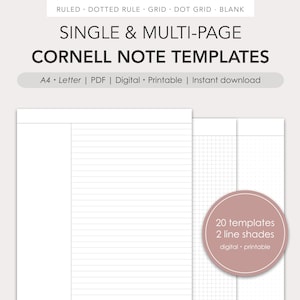 Modelli di note Cornell singole e multipagina / PDF / Digitali, stampabili