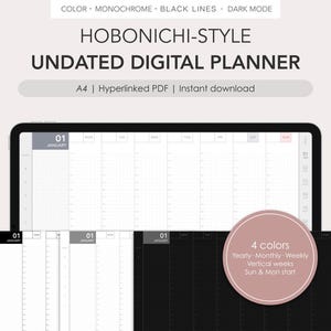 Planificador digital sin fecha estilo Hobonichi / Mensual, semanal (vertical) / PDF con hipervínculos