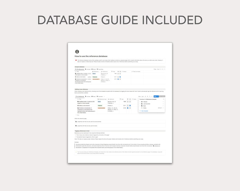 Notion Notebook Database Reference Template Essay Planner for Notion With Reference Database | Notion Template - Etsy
