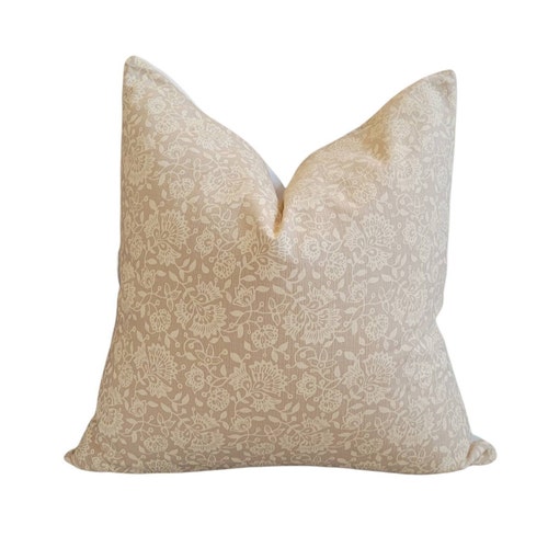 Greige Floral Block Print Pillow Cover Floral Pillow Cover Etsy