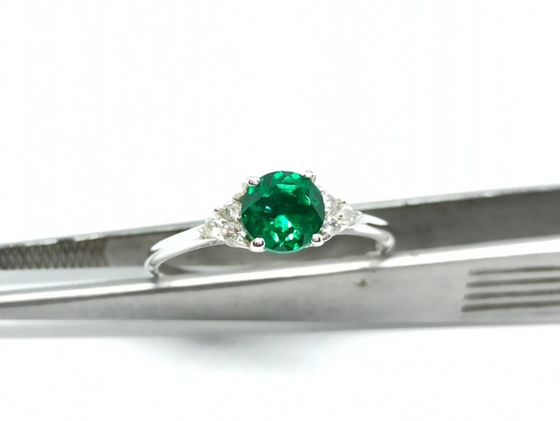 ,Ring Size 6 Lab Created Emerald Ring Lab Created Emerald Gemstone with Zircion