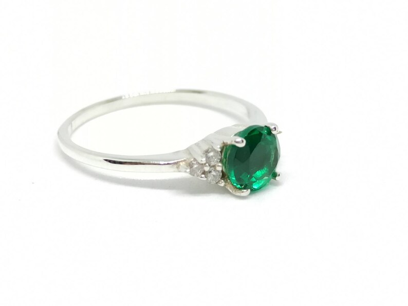 ,Ring Size 6 Lab Created Emerald Ring Lab Created Emerald Gemstone with Zircion