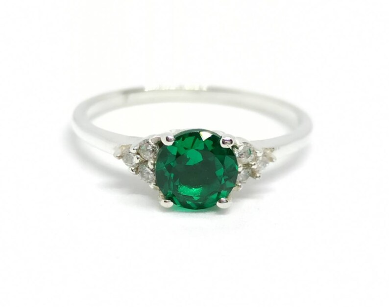 ,Ring Size 6 Lab Created Emerald Ring Lab Created Emerald Gemstone with Zircion