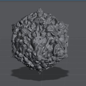 Może przedstawiać: Trójwymiarowa rzeźba wydrukowana w 3D w kształcie sześcianu, złożona z wielu małych ludzkich figurek. Figurki są ułożone w chaotyczny wzór, a niektóre z nich wydają się być ułożone jedna na drugiej. Rzeźba jest unikalnym i interesującym dziełem sztuki.