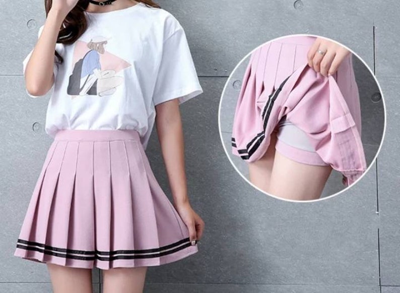 High Waist Skirt Women Casual Short Skirt Mini Pleated Skirt Etsy