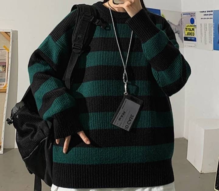 Oversized High Street Stripe T-shirt long sleeves vintage style tshirt Unisex clothes Japanese Harajuku Streetwear Sweater