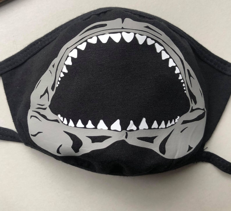 Shark Teeth Jaw Reusable Black Cotton Face Mask Custom Made in Etsy