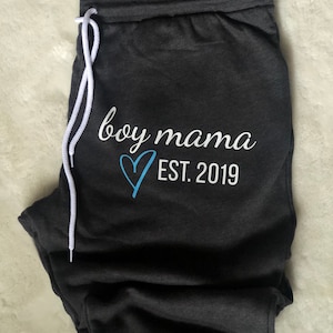 Mama Joggers | Girl Mama | Boy Mama | Est. Year | Sweatpants | Grey Black Blue Pockets | Coming Home Outfit | New Mom Baby Shower Gift 2024
