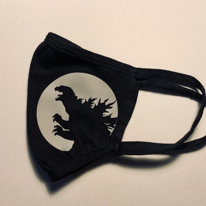 Godzilla Face Mask | Reusable Black Gray Cotton | Adult Gift for Friend ...