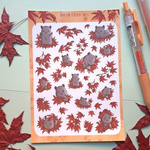 Stickerbogen: Kawaii Herbst Ahornblatt Hamster "Aki"