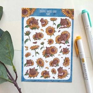 Hoja de pegatinas: Hámster Girasol de Verano Kawaii "Natsu"