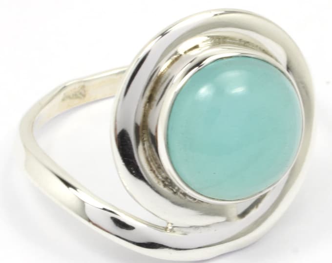 Round Stone Ring Cabochon Ring 925 Sterling Silver Ring Engagement Ring For Her Birthday Gift Aqua Calcy Ring