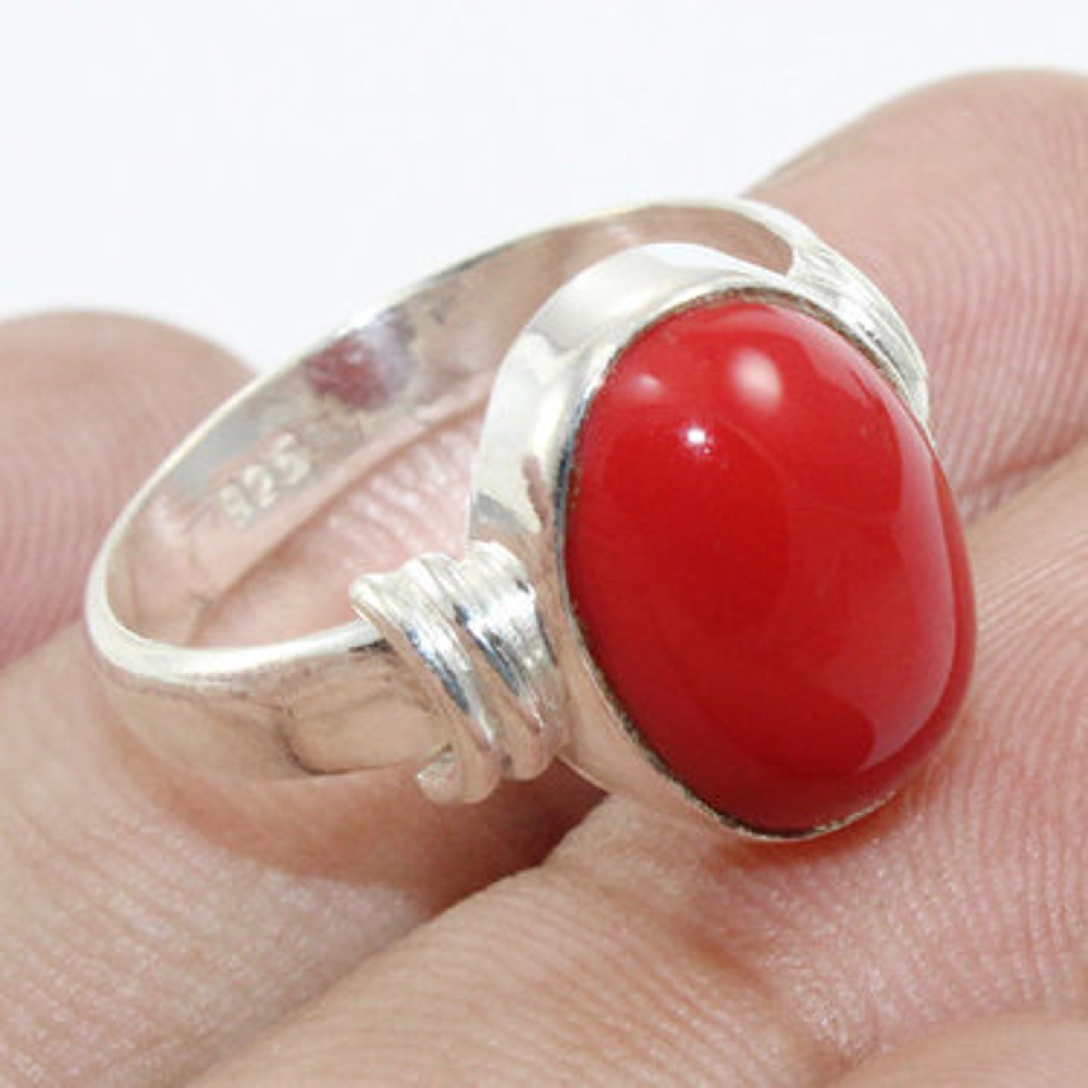 Red Stone Ring 925 Sterling Silver Ring Oval Stone Ring Etsy