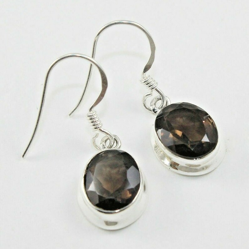 Quality Boho Silver Earring 925 Sterling Silver Earring Oval Earring Beautiful Smoky Quartz AAA Ear Wire Earring Gift For Her