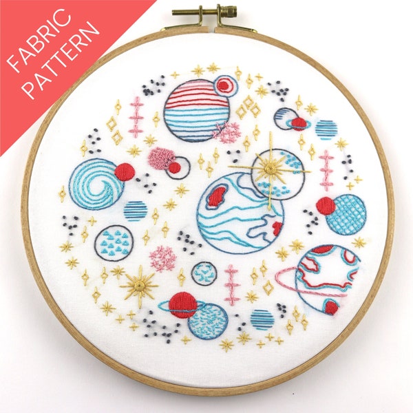 Embroidery Pattern, Space, Pre Printed Fabric Panel, Galaxy, Celestial, Stamped Pattern, Beginner Embroidery, Stitched Stories