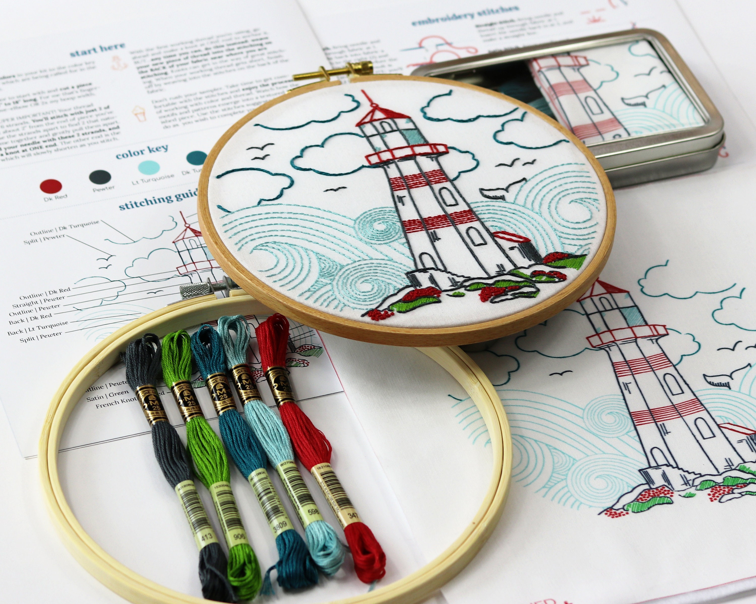 Embroidery Kit Lighthouse Beginner Embroidery Sampler Etsy