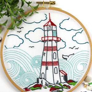 Embroidery Kit, Lighthouse, Ocean, Thinking of You Gift, Best Friend Gift, Beach Decor