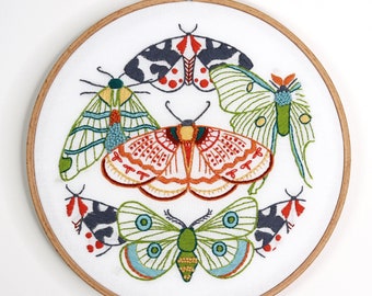 Embroidery Pattern, Moths, Pre Printed Fabric Panel, Stitched Stories, Stamped Pattern, Beginner Embroidery, Butterfly