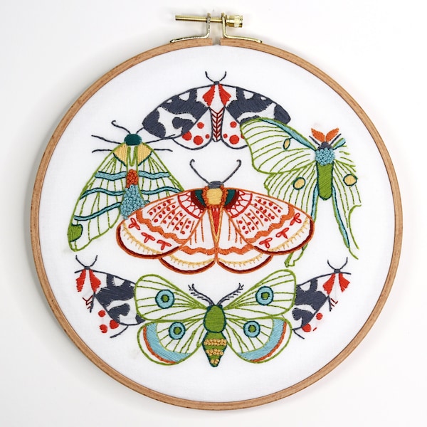 Embroidery Pattern, Moths, Pre Printed Fabric Panel, Stitched Stories, Stamped Pattern, Beginner Embroidery, Butterfly