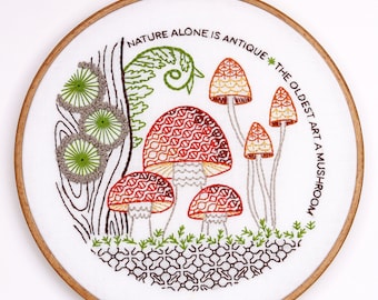 Embroidery Pattern, Mushrooms, Pre Printed Fabric Panel, Stitched Stories, Stamped Pattern, Beginner Embroidery, Woods, Fungi