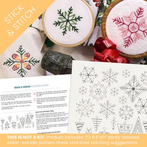 Stick and Stitch Christmas Ornament Embroidery Pattern, Winter, Snowflakes, Trees, Stitched Stories, Sulky Fabri-Solvy, Washaway Pattern