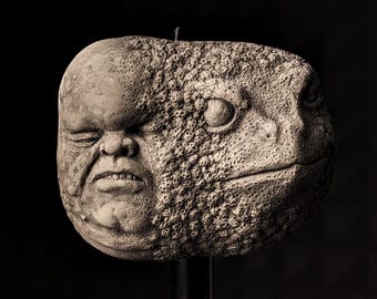 Handmade concrete frog toad fat man wall sculpture goblin monster face Creature Gothic decor macabre  fantasy dark weird oddities fantasy