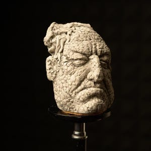 Handmade concrete cement goblin monster man head sculpture Unique goth gothic decor witchy oddity curiosity strange weird oddities bizarre