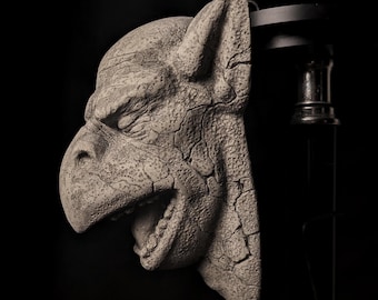 Handmade concrete gargoyle grotesque goblin monster chimera face Creature Gothic decor macabre sculpture fantasy dark gryphon weird oddities