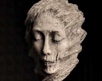 Handmade concrete head gothic wall decor face women skull sculpture Creature macabre fantasy dark  horror weird oddities Victorian