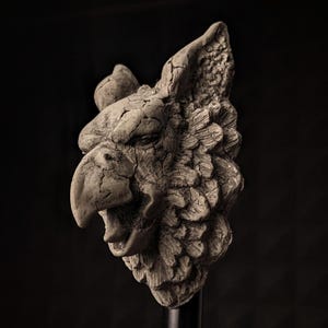 Handmade griffon griffin gryphon hippogriff gargoyle  grotesque monster concrete cement face head Creature Gothic decor bizarre sculpture