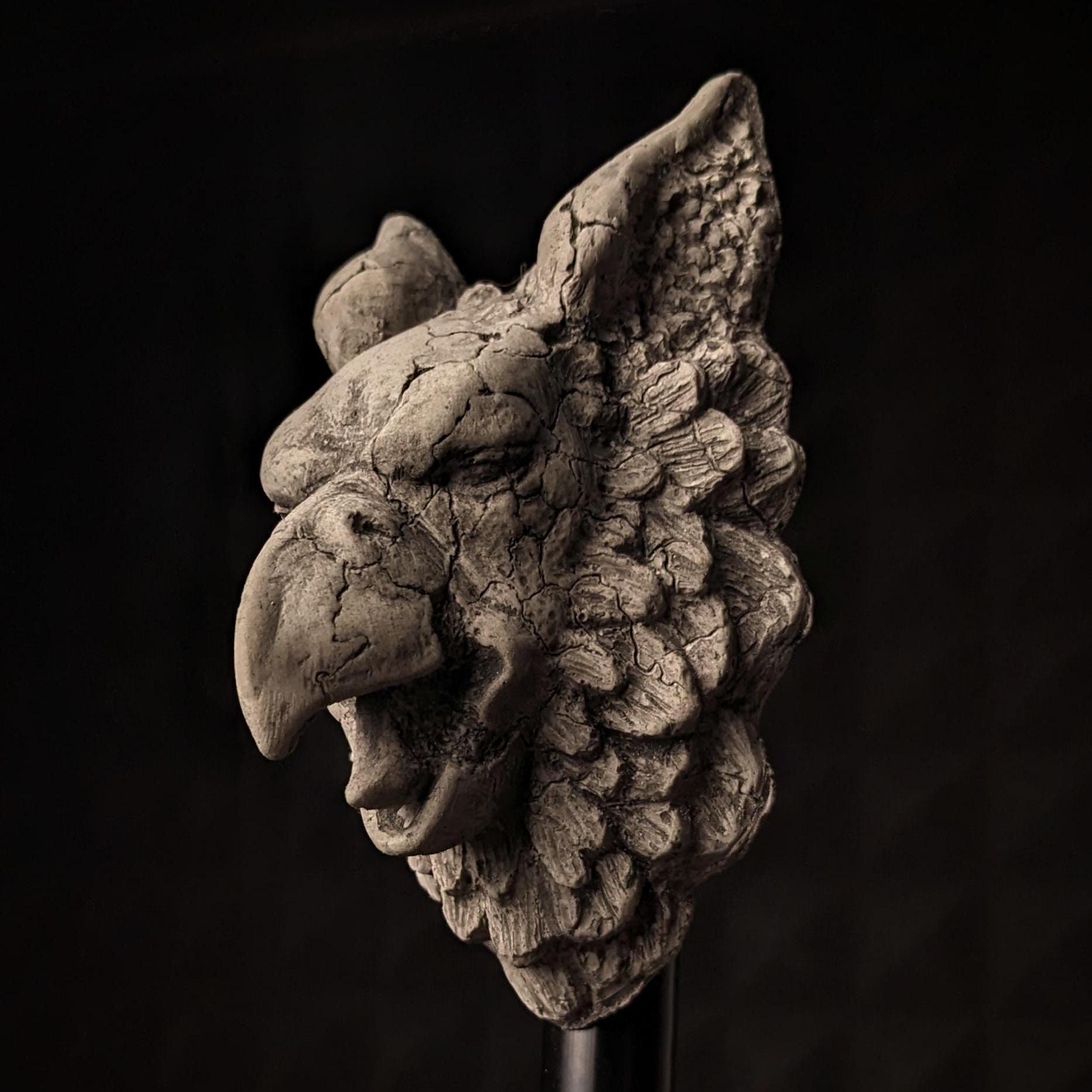 Handmade griffon griffin gryphon hippogriff gargoyle  grotesque monster concrete cement face head Creature Gothic decor bizarre sculpture