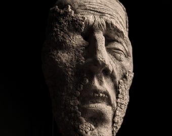 Handmade concrete head gothic wall decor moss lichen face men  sculpture Creature macabre fantasy dark  horror weird oddities
