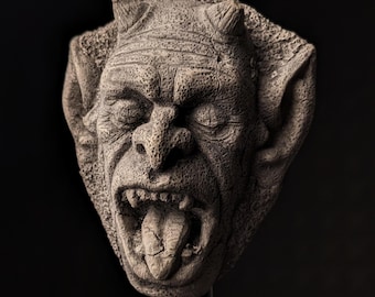 Handmade concrete gargoyle Grotesque goblin monster chimera face Creature Gothic decor macabre sculpture dark fantasy demon weird oddities