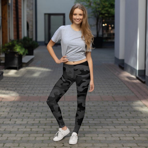 Black Camo Style Camouflage Pattern Fashion Leggings for Women