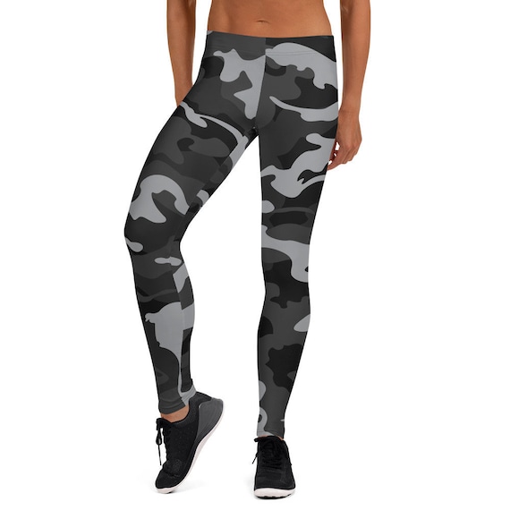 Gray Black Camo Style Camouflage Pattern Fashion Leggings for