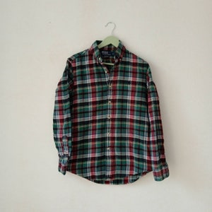 Vintage Ralph Lauren Button Down Shirt Plaid Green Pattern Oxford Outfit, Long Sleeve Shirt, Custom Fit Size S