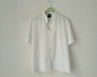 Camicetta bavarese vintage, camicia Oktoberfest in cotone bianco, taglia 42
