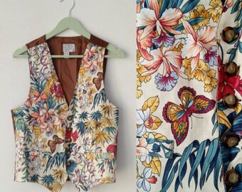 Vintage women vest United color of Benetton, tailored vest, floral pattern vest size S