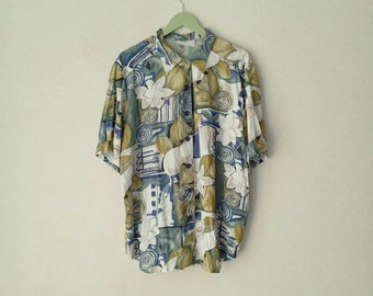 Vintage Floral Viscose Art Shirt, 90s Abstract Blouse, Oversize 42