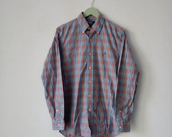Vintage 90s Ralph Lauren Button Down Checkered Flannel, Custom Fit Shirt, Boyfriend shirt, Multicolor Plaid, Size S