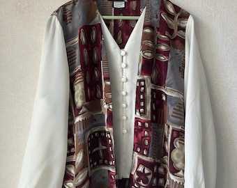 Blusa vintage, camisa de secretaria abstracta de manga larga, talla UK 18