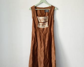 Vintage Embroidered Dirndl Dress, Austrian Folk Linen, Size 40